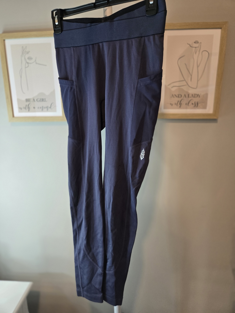 Free People Navy High-Waist Performance Leggings with Side Pockets